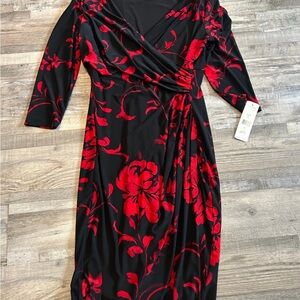 Ralph Lauren Elegant Black and Red Floral Dress